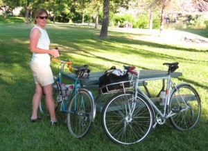 Stacy enjoying an evening bike picnic Stacy Lucky Peak
